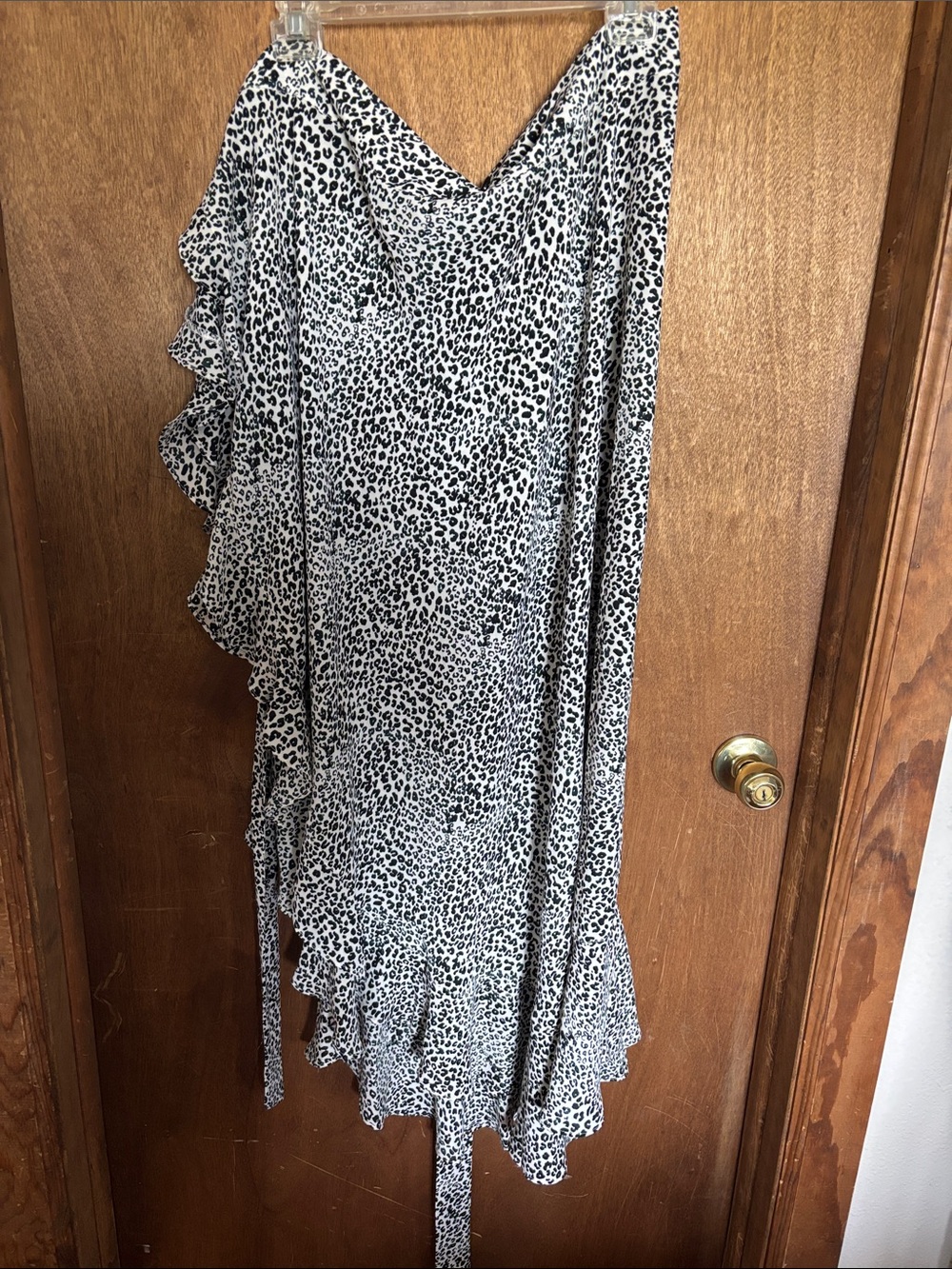 Nanette Lenore Black and White Leopard Print Ruffle Midi Wrap Skirt